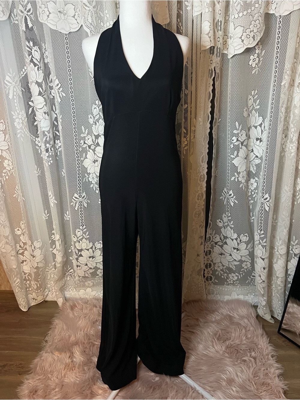 Vintage Made in Canada le château Black Halter Wide-Leg Jumpsuit Medium